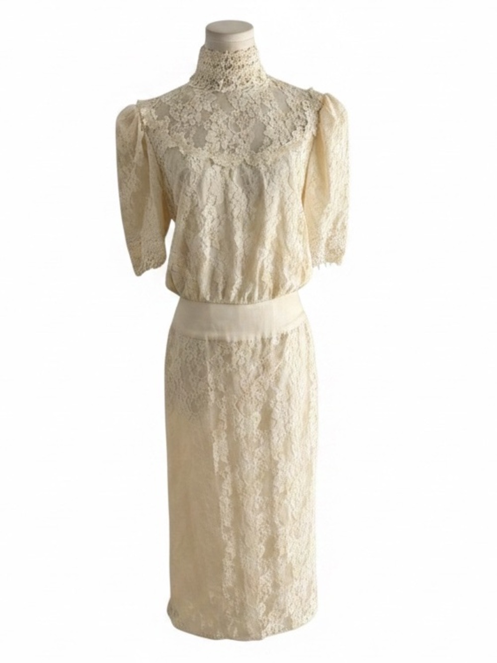 JESSICA MCCLINTOCK Vintage Lace Wedding Dress Ivory Cream Boho Midi Bow 9 10
